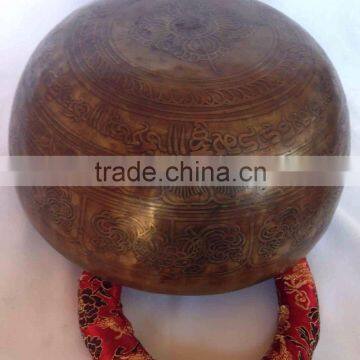 High Quality Asthamangala Symbol Meditating Buddha Carved Singing Bowl photo-3