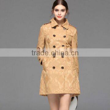 Women's European style latest design brown color double breasted fashion military long coat