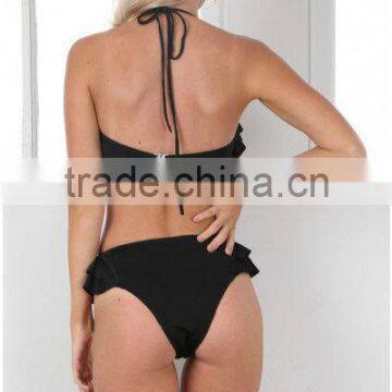 2016 Hot Lotus Leaf Lace Fission Bikini Pure Color Sexy Swimsuit Suit photo-4