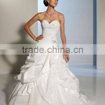 new high quality sleeveless ball gown taffeta white wedding dress