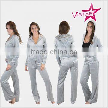 Womens Velvet Tracksuits Polyester Knitted Fabric Tracksuits Velour