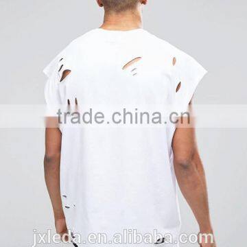 Customize Men Cheap 100% Cotton Super Oversized Jersey T-shirt With Distressing and Curved Hem photo-5