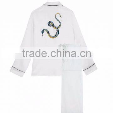 Fashion Suraa Embroidered Pyjama Piping Pocket Long Sleeve Silk Pajamas Set For Women Sleepwear With High Quality photo-5