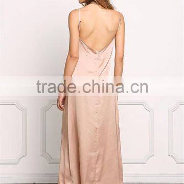 MGOO Hot Sale 2017 New Style Elegant Plain Satin Dress Champage Satin Maxi Dress Low Back Slip Sexy Dress photo-6