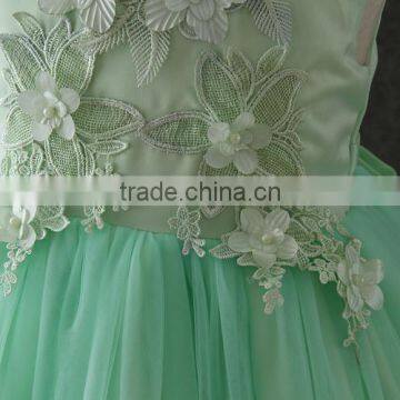 High Quality OEM Angel Green Short Sleeves Embroidery Flower Girls Party Dresses Lovely Fluffy Tulle Kids Frock Designs Pictures photo-4