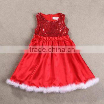 Newest Christmas Red Tulle Sequin Frocks Baby Girls Red Dresses