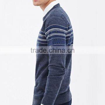 Crew Neck Pullover Blend Custom Geometrical Stripe Pattern Design Men Knit Sweaters photo-4