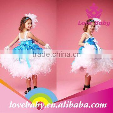 Hottest Royalblue Rosette Feather Long Dress Baby Girl Party Dress photo-6