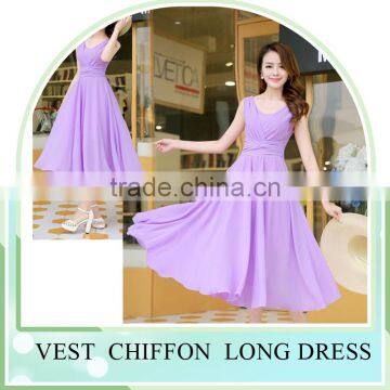 2016 Summer Hot Sale Sleeveless V Neck Long Dress Skirt for Girls Beach Dress photo-3