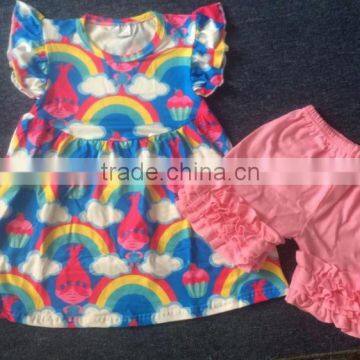 Silk Milk Summer Children Sleeveless Outfit With Ruffled Short Pants Girls Sets photo-2
