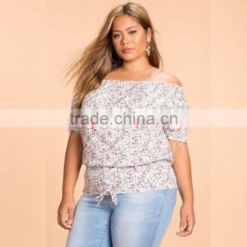 Allover 7xl Plus Size Fat Women's Clothing off Shoulder Floral Blouse photo-2