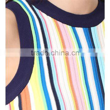 2017 OEM Sleeveless Rich Texture Rainbow Vertical Striped Blouse photo-5