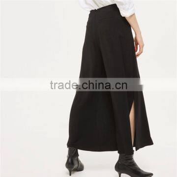 Chic Wide Leg Side Split Palazzo Trousers Black Slack Pants for Ladies photo-2