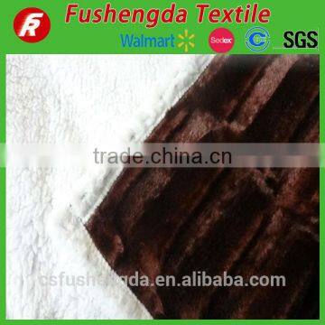 100% Polyester pv Plush With Sherpa for Blanket Printing Bamboo Strip Brushed Design photo-2