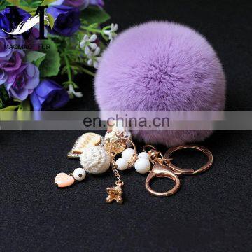 2016 Fashionable Car Keychain Wholesale 8cm Real Fur Rabbit Pompom Keychain