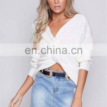 Wholesale Stocks Women Sexy Backless V Neck Batwing Long Sleeve Knit Sweater photo-4