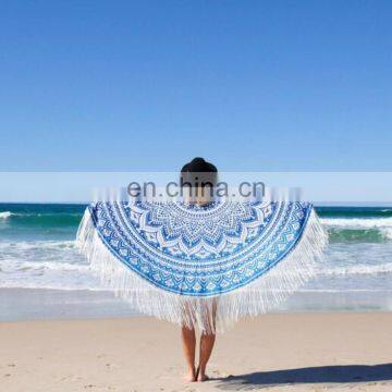 Blue Ombre Hippie Mandala Round Beach Tapestry Bohemian Wall Tapestry Bedspread Throw