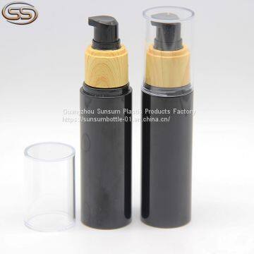 60ml Black Plastic PET Cosmetic Lotion Bottle with Wooden Pump