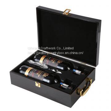 High quality elegant blue double slanted doors wooden wine packing box empty piano painted wooden box wine bottle gift box with custom logo