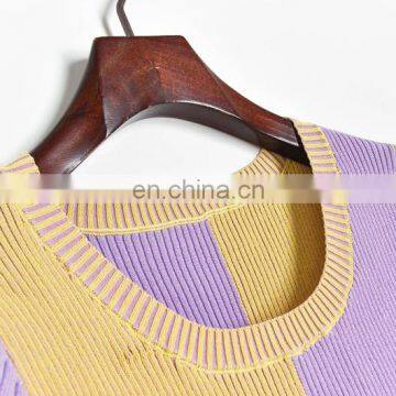 TWOTWINSTYLE Casual Patchwork Women Sweater O Neck Short Sleeve Tunic Short Hit Color photo-3