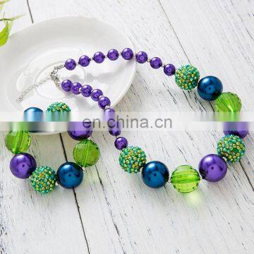 DIY Girl Necklace Bracelet 2pcs Set Green Purple Chunky Bubble Beads Children Boutique Jewelry Sets Gift photo-2