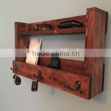 Custom Wooden Wall Kitchen Shelf With Hooks, Rustic Wood Key Holder photo-3