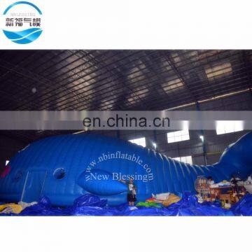 Customized cartoon style giant blue whale inflatable tent with indoor playground