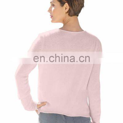 Women's 100% Wool Pink Sweater Cardigan Pockets With Buttons photo-3