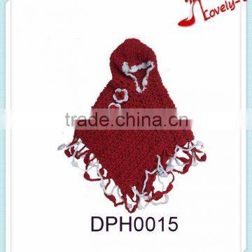 Hand knitting china red little girl's pullover crochet poncho scarf with hood