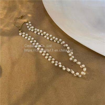 Wholesale Handmade Pearl Necklace 14K Gold 3-4mm Natural Freshwater Pearl Necklace Bracelet Jewelry Sets photo-3