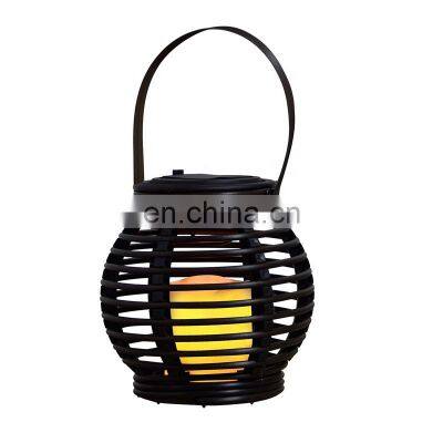 Outdoor Hanging Solar Light Lantern Plastic Weave Waterproof Solar Powered Led Garden Lantern