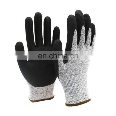 Level 5 13 Gauge HPPE Sandy Nitrile Coated Cut Resistant Glass Gloves for Construction Industry