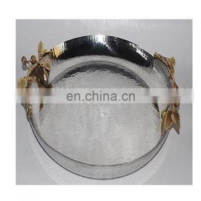 round aluminium tray with gold plated handle