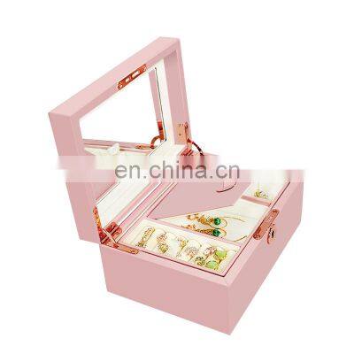 High-grade Korean Style Multi-functional Large Capacity Cosmetics Box Portable PU Jewelry Storage Box photo-2