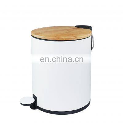 Eco-friendly bamboo lid stainless steel foot pedal trash bin for kitchen bathroom office 3L 5L metal rubbish dust bin