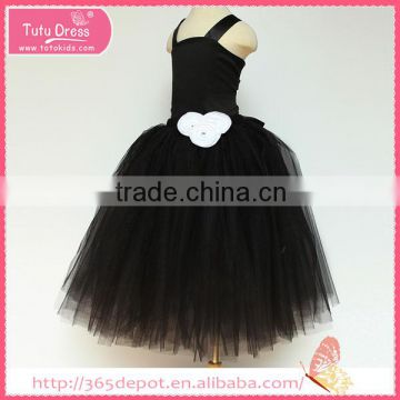 Fairy black gauze braces dress with white flower waistband tulle skirt children frocks designs                        
                                                                                Supplier's Choice