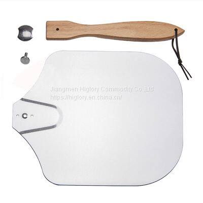 Custom Baking Tools 12x14 Inch Metal Aluminum Pizza Peel Shovel With Foldable Rubber Wood Handle photo-3