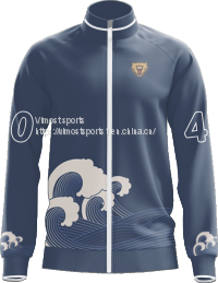 Custom Sublimation Jacket of Sea Wave Pattern With White Zipper photo-1