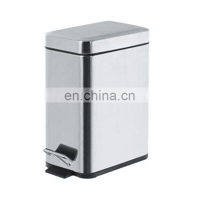 5L Trash Bin Retangular Shape Pedal Soft Close Silver Stainless Steel Color