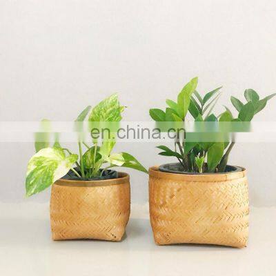 Natural Mini Set Of 2 Bamboo Planter Pot Table Best Price Small Flower Plant Holder Wholesale Vietnam Manufacturer