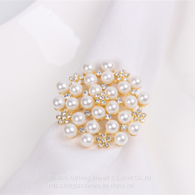 Wholesale Diamond Pearl Napkin Ring Wedding Hotel Napkin Button Holder photo-5