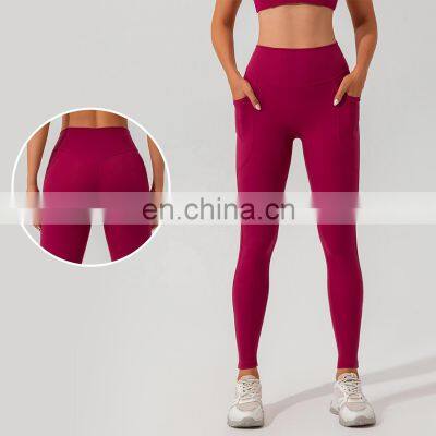 High Waisted Tummy Control Yoga Leggings Wholesales Women Ribbed Slimming  Sports Pants With Pockets