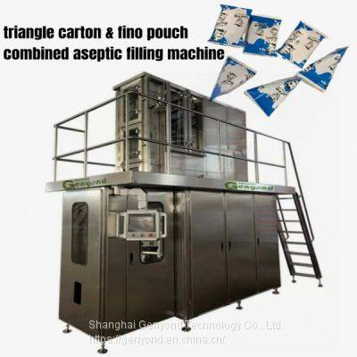 Máquina de enchimento e empacotamento asséptico de caixas de papelão triangulares e saquinhos finos