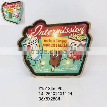 Snack design factory vintage metal LED light tin sign, embossed factory tin plaque