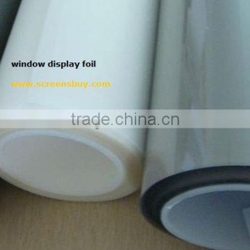 window display foil, self adhesive rear screen film, holographic rear screen foil, adhesive glass foil, glass display foil