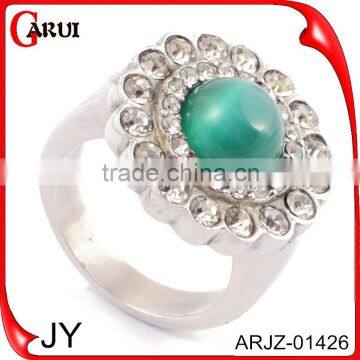 New products 2015 green stone stainless steel silver ring