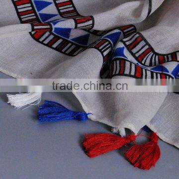 Latest Style Fringe Triangle Printed Voile Polyester Scarf