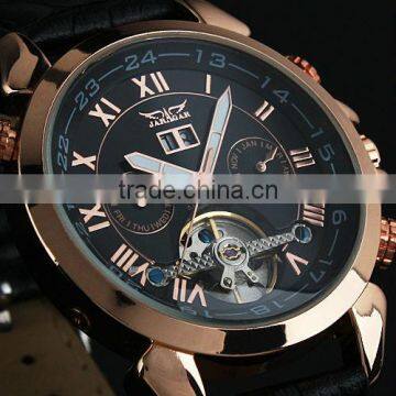 Jargar Tourbillon Rose Golden Automatic Watch Leather Band