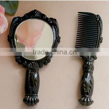 Birthday gifts of Vintage Butterfly pattern Cosmetic Mirror Plastic black Makeup Mirror with Comb set