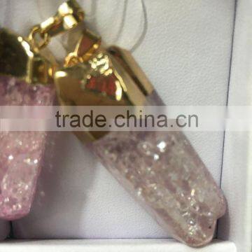 2016 Gold Covering Crack Crystal Pendant Necklace Aquamarine Citrine Rose Quartz Clear Green Natural Crystal Necklace For Women photo-5